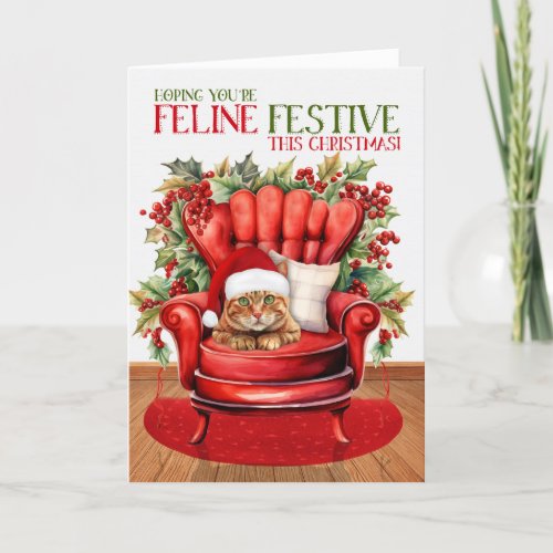 Ginger Tabby Christmas Cat FELINE Festive Holi Holiday Card