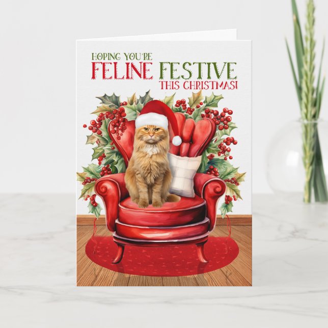 Ginger Tabby Christmas Cat FELINE Festive Holiday Card (Front)