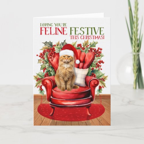 Ginger Tabby Christmas Cat FELINE Festive Holiday Card