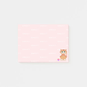 Ginger Tabby Kitty Cat Cartoon on Pink Post-it Notes