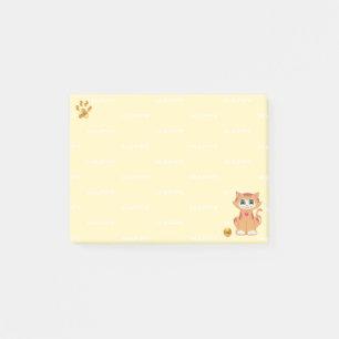 Ginger Tabby Kitty Cat Cartoon on Yellow Post-it Notes