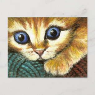 Ginger tabby playing with wool postcard