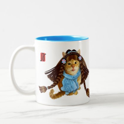 Ginger the Wonderful Kitty in Blue Two-Tone Coffee Mug