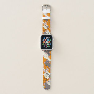 Ginger white black cat diagonal pattern apple watch band