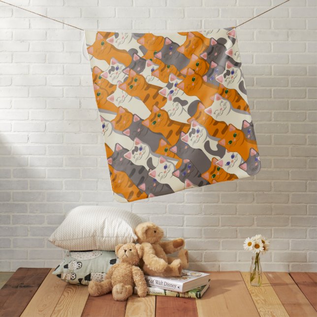 Ginger white black cat diagonal pattern baby blanket (In Situ)