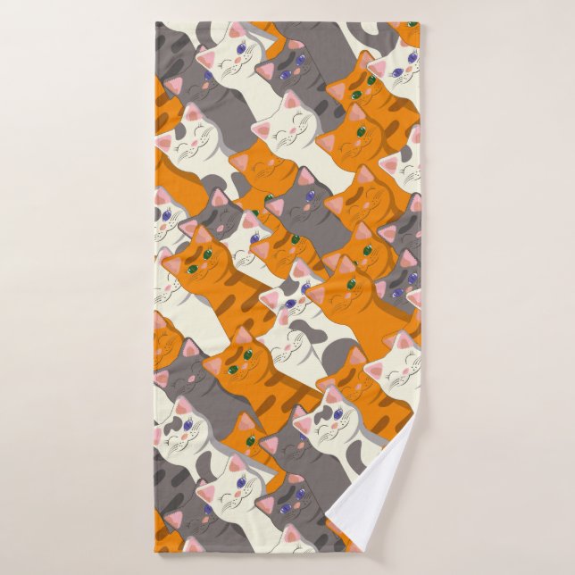 Ginger white black cat diagonal pattern bath towel (Bath Towel)