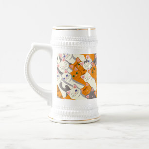 Ginger white black cat diagonal pattern beer stein