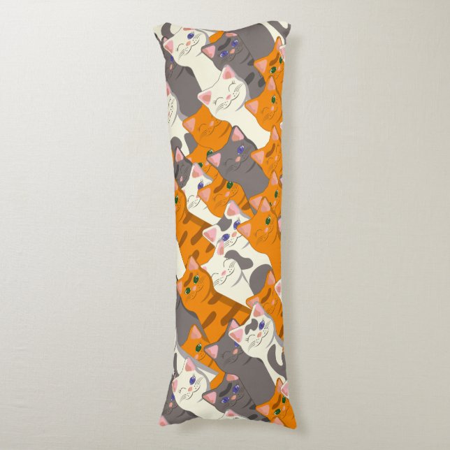 Ginger white black cat diagonal pattern body pillow (Front Vertical)