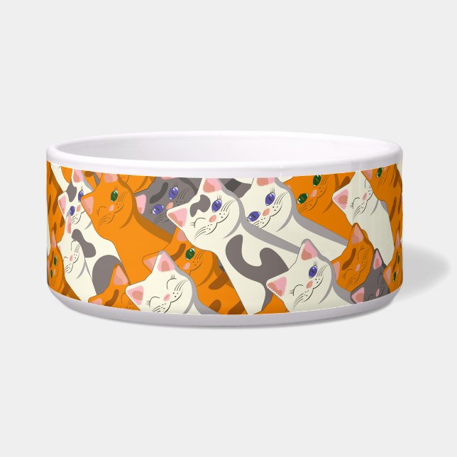 Ginger white black cat diagonal pattern bowl (Front)