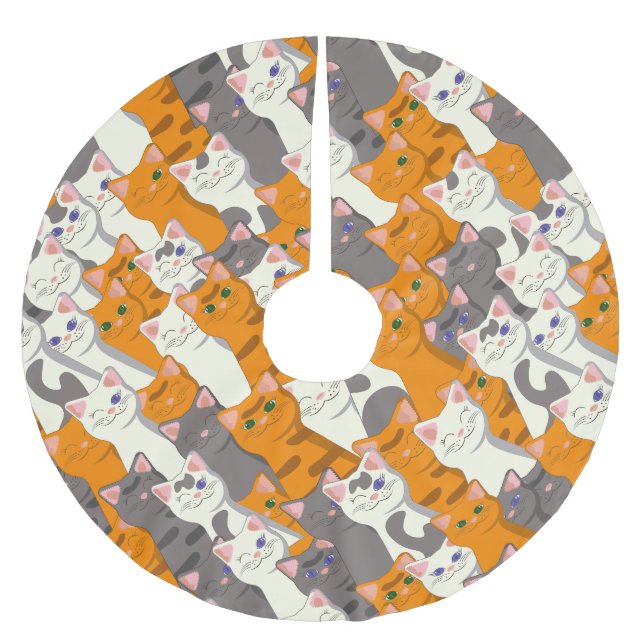 Ginger white black cat diagonal pattern brushed polyester tree skirt (Front)