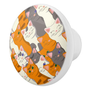 Ginger white black cat diagonal pattern ceramic knob