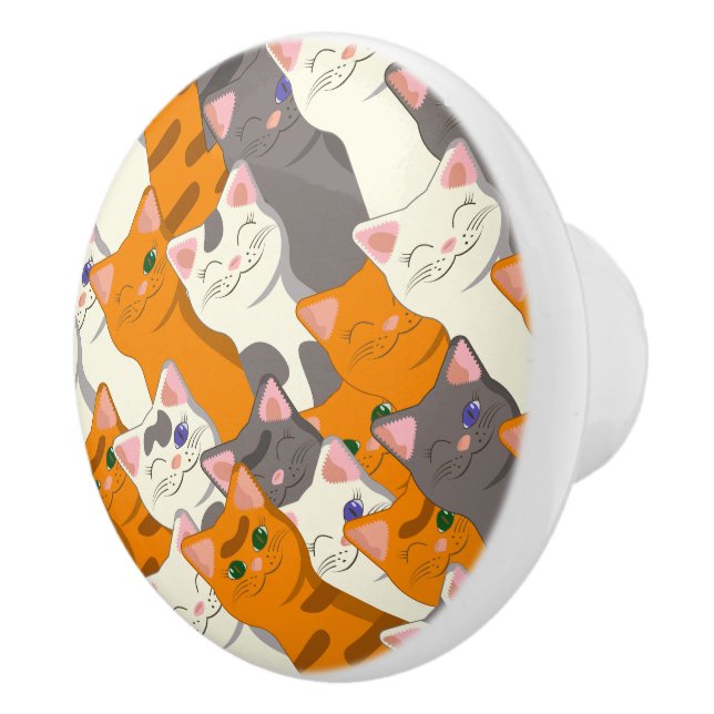Ginger white black cat diagonal pattern ceramic knob (Right)