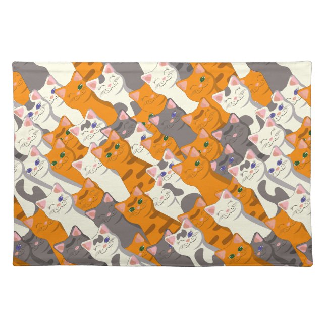 Ginger white black cat diagonal pattern cloth placemat (Front)