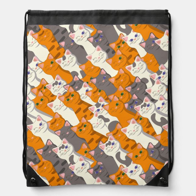 Ginger white black cat diagonal pattern drawstring bag (Front)