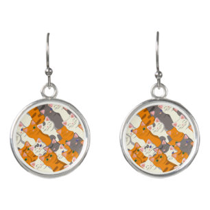 Ginger white black cat diagonal pattern earrings