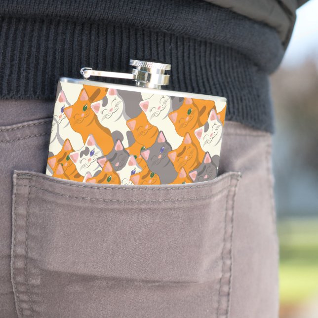 Ginger white black cat diagonal pattern flask (In Situ)