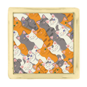 Ginger white black cat diagonal pattern gold finish lapel pin