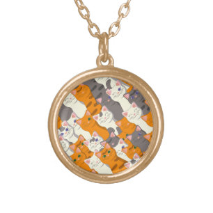 Ginger white black cat diagonal pattern gold plated necklace