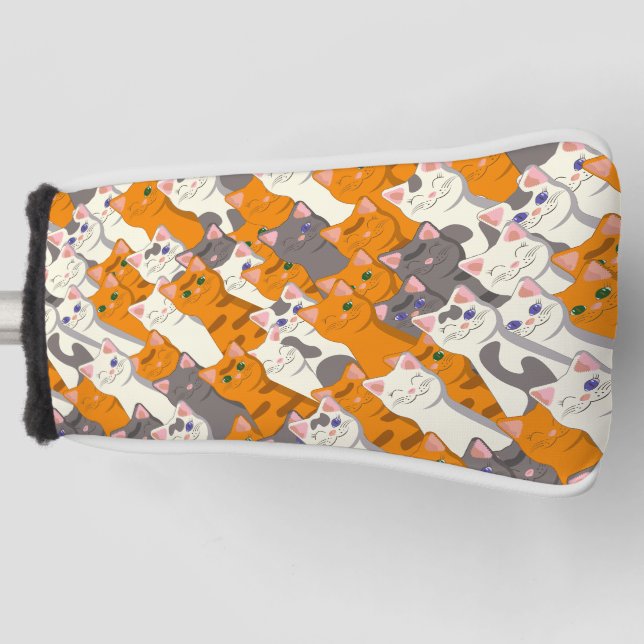 Ginger white black cat diagonal pattern golf head cover (Front)