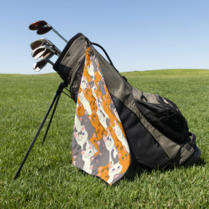 Ginger white black cat diagonal pattern golf towel