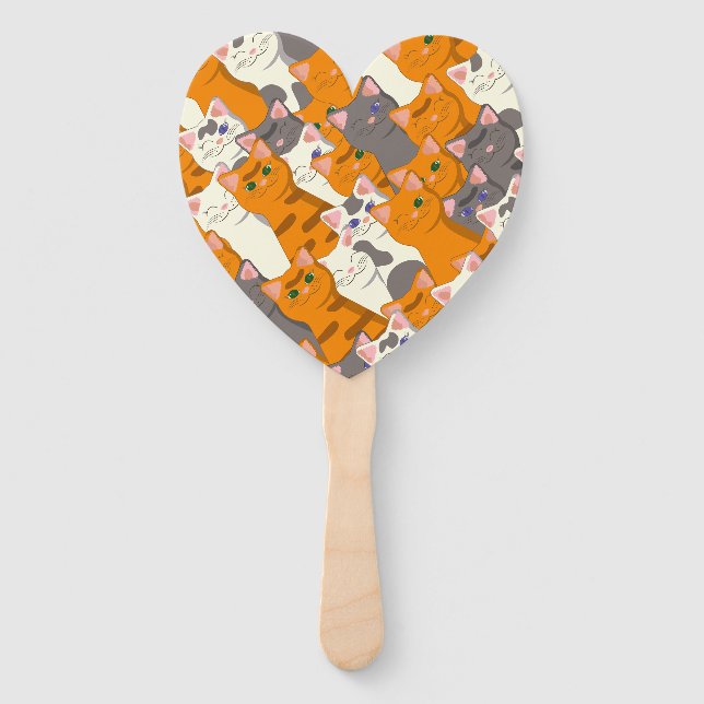 Ginger white black cat diagonal pattern hand fan (Front)