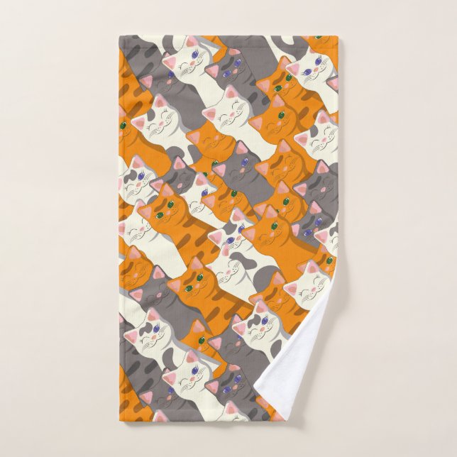 Ginger white black cat diagonal pattern hand towel  (Hand Towel)
