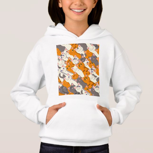 Ginger white black cat diagonal pattern hoodie (Front)