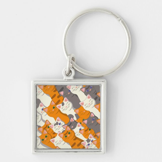 Ginger white black cat diagonal pattern keychain (Front)