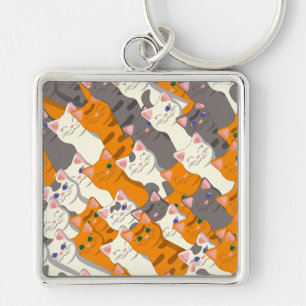 Ginger white black cat diagonal pattern keychain