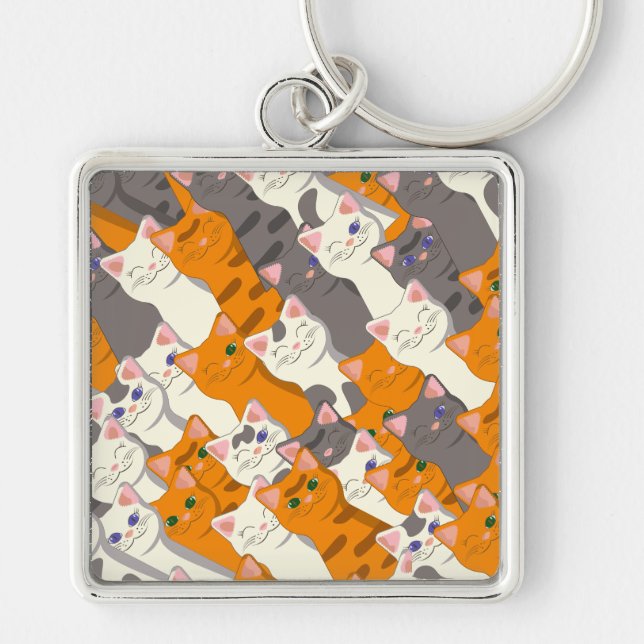 Ginger white black cat diagonal pattern keychain (Front)