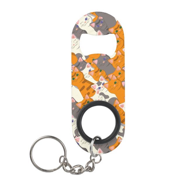 Ginger white black cat diagonal pattern keychain bottle opener (Front)