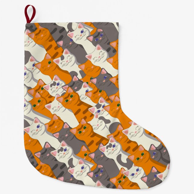 Ginger white black cat diagonal pattern large christmas stocking (Front)