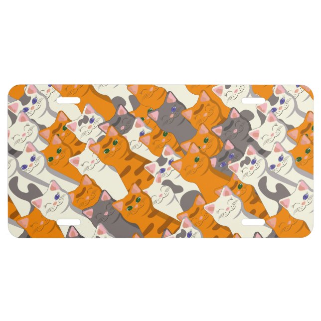 Ginger white black cat diagonal pattern license plate (Front)