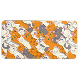 Ginger white black cat diagonal pattern license plate