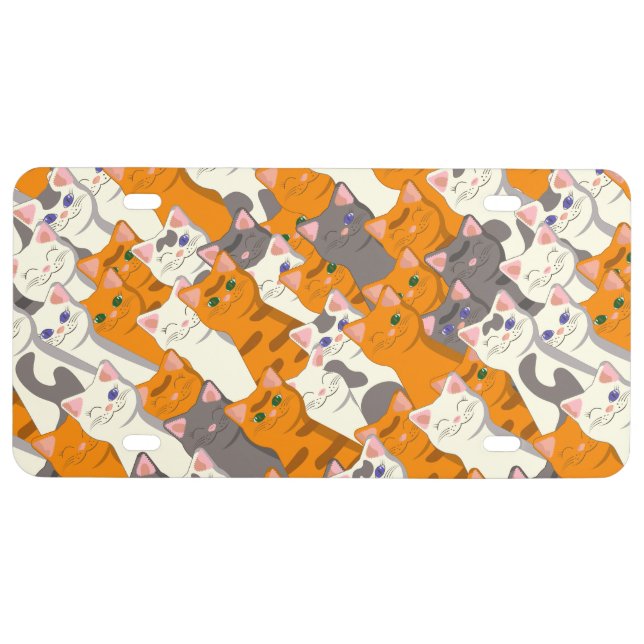 Ginger white black cat diagonal pattern license plate (Front)