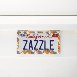 Ginger white black cat diagonal pattern license plate frame