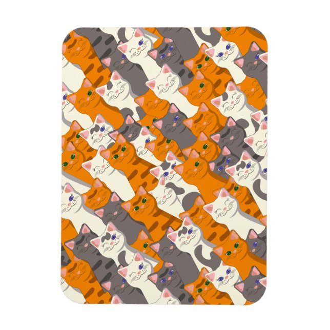 Ginger white black cat diagonal pattern magnet (Vertical)