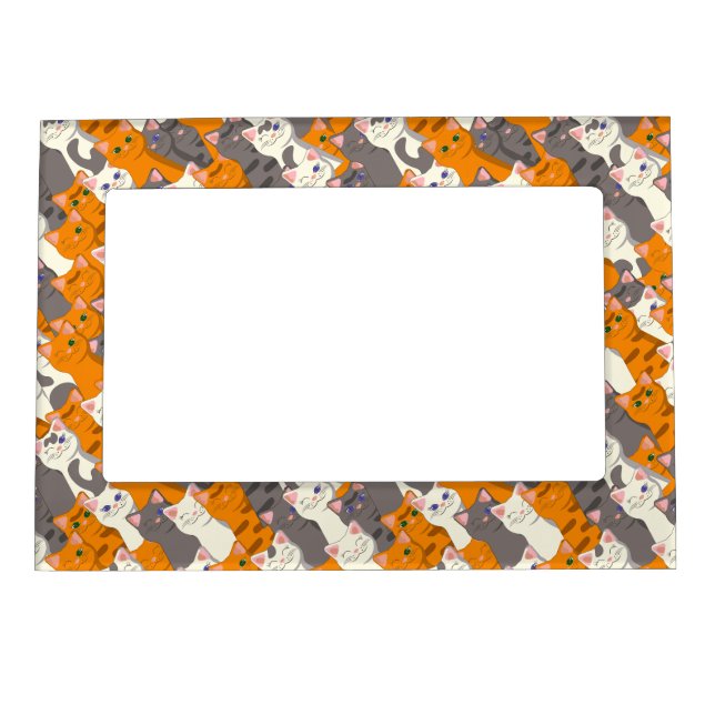 Ginger white black cat diagonal pattern magnetic frame (Front)