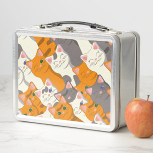 Ginger white black cat diagonal pattern metal lunch box