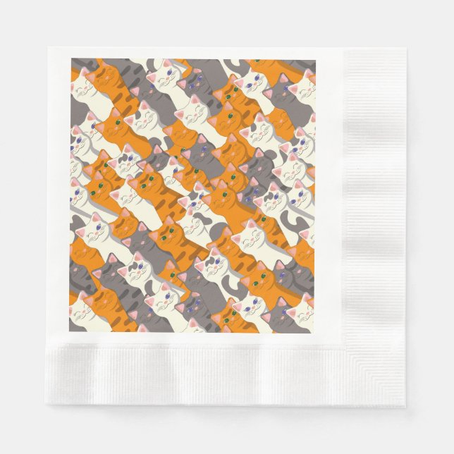 Ginger white black cat diagonal pattern napkins (Front)