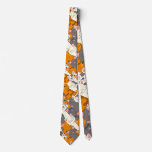 Ginger white black cat diagonal pattern neck tie