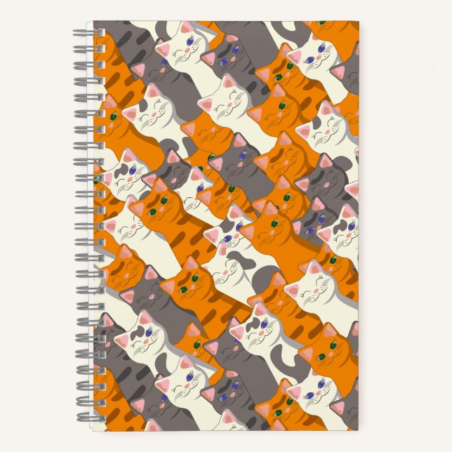 Ginger white black cat diagonal pattern notebook (Front)