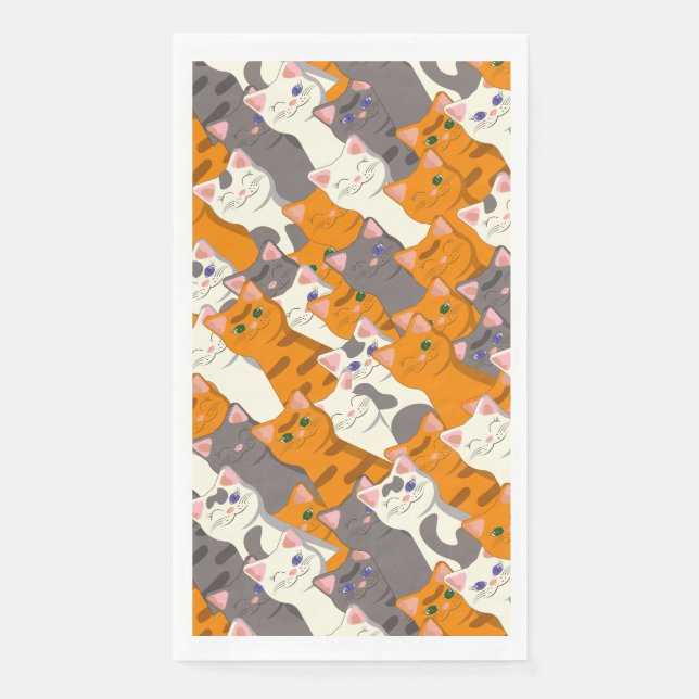 Ginger white black cat diagonal pattern paper guest towels (Front)
