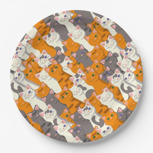 Ginger white black cat diagonal pattern paper plates (Front)