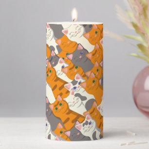 Ginger white black cat diagonal pattern pillar candle