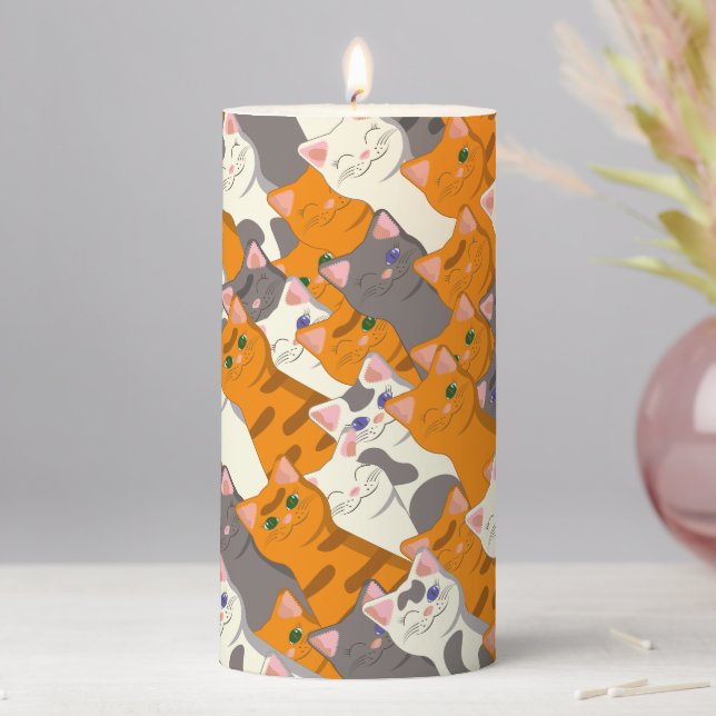 Ginger white black cat diagonal pattern pillar candle (In Situ)