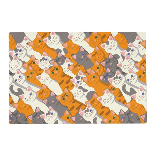 Ginger white black cat diagonal pattern placemat (Front)