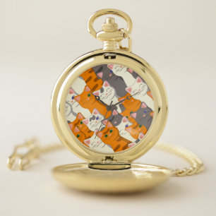 Ginger white black cat diagonal pattern pocket watch