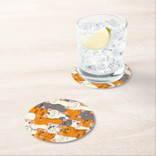 Ginger white black cat diagonal pattern round paper coaster