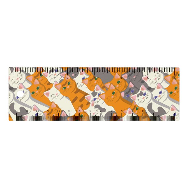 Ginger white black cat diagonal pattern ruler (Front)